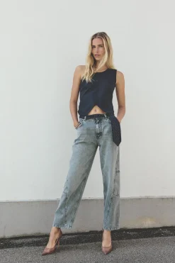 BACAMMIE CURVED JEANS Grey Denim 50405099