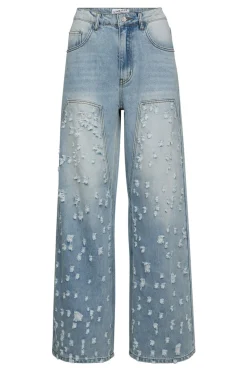 Bleach Distressed Patch Jeans Bleached Denim HL10336