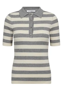 BonnyCC Stripe S/S Polo Knit 138Light Grey 42010