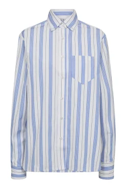 Button Down Stripe Shirt White Blue Stripe HL10257