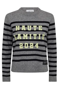 Cash LS Stripe Logo Knit Light Grey Melange HL10261