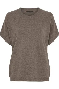 Cashmere Knit w. Short Sleeves Ash Brown Melange 500085