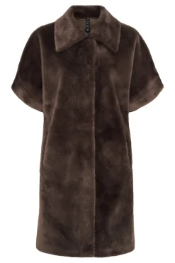 Faux Fur Long SS Jacket Dark brown 40497