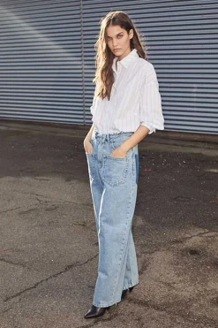 Flip Waist Pocket Jeans Bleached Denim HL10179