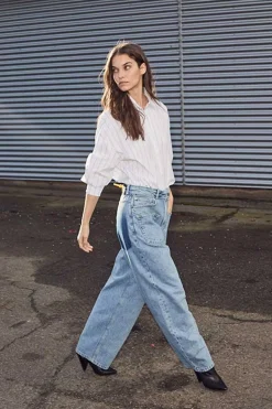 Flip Waist Pocket Jeans Bleached Denim HL10179