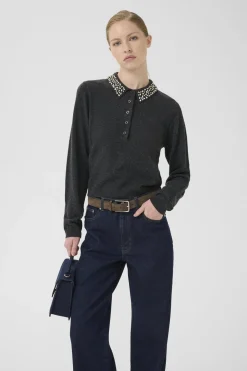 GZmanzi deco polo pullover Deep Graphite Melange 106530 10910778