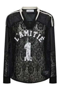 Lace Football V Blouse Black HL10468