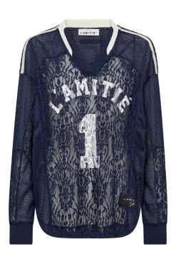 Lace Football V Blouse Navy HL10468