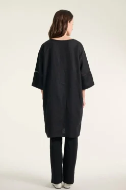 Lazy linen kjole med paneler Black 26121415559