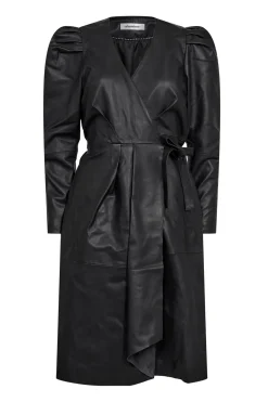 PhoebeCC Leather Wrap Dress Black 36243