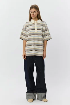PILSW OVERSIZE STRIPED POLO SH 0140 Off White Striped S261515