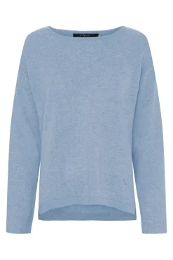 Pure Cashmere Pullover w. Boat Light Blue Melange 500083