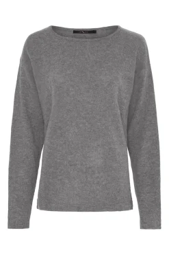 Pure Cashmere Pullover w. Boat Dark grey melange 500083