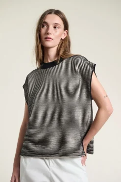 Saku bluse med bieser BLACK/IVORY 26110735743