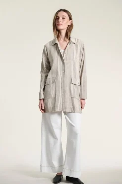 Shiko lang skjorte IVORY/BLACK STITCH 26124645616