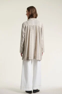 Shiko lang skjorte IVORY/BLACK STITCH 26124645616