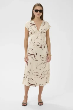 SLClero Midi Printed Dress Oatmeal Leave Print 304871 30409240
