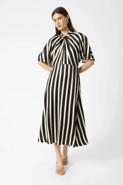 SLClero Miria Printed Dress White and Black Stripe