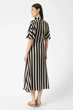 SLClero Miria Printed Dress White and Black Stripe