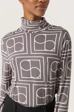 SLHanadi Printed Rollneck LS Dark Gray w White Monogram 30405647