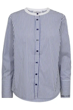 Stripe Cuff Logo Shirt White Blue Stripe HL10301