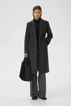 ThoraIW Lapel Coat R Dark grey melange 30110808